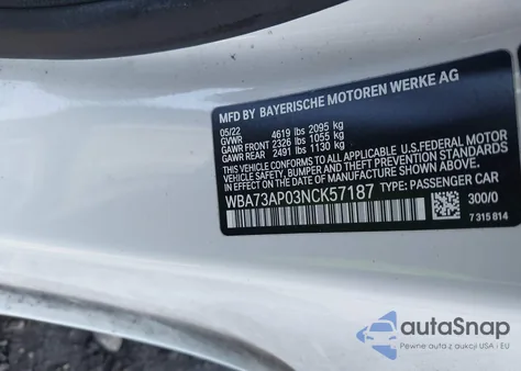 2022 BMW 430I xDrive z USA, uszkodzony, nr VIN WBA73AP03NCK57187